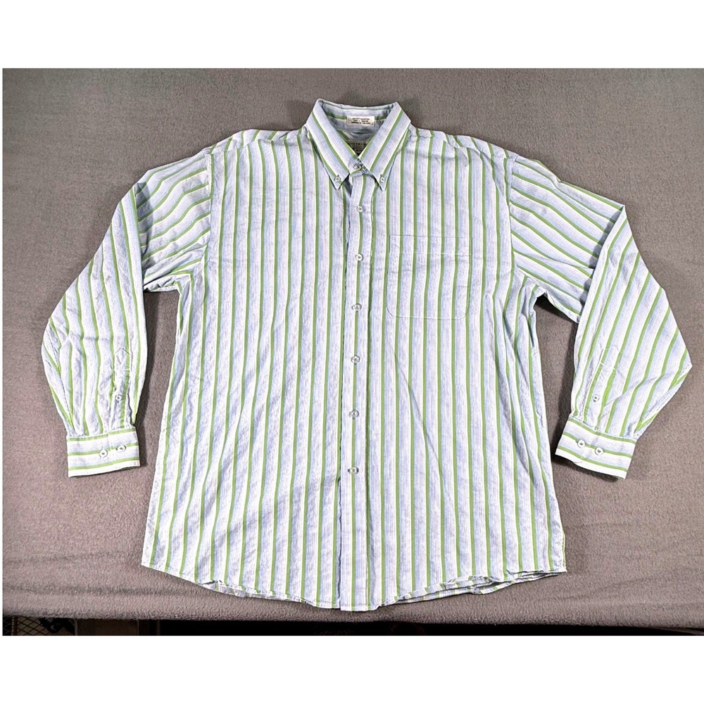 Cutter & Buck Green Blue Stripe‎ Button Down Shirt Men's XL Cotton Long Sleeve